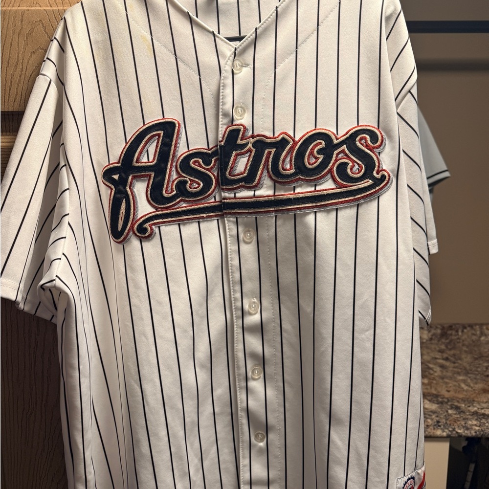 Majestic White and Black Striped Astros Jersey